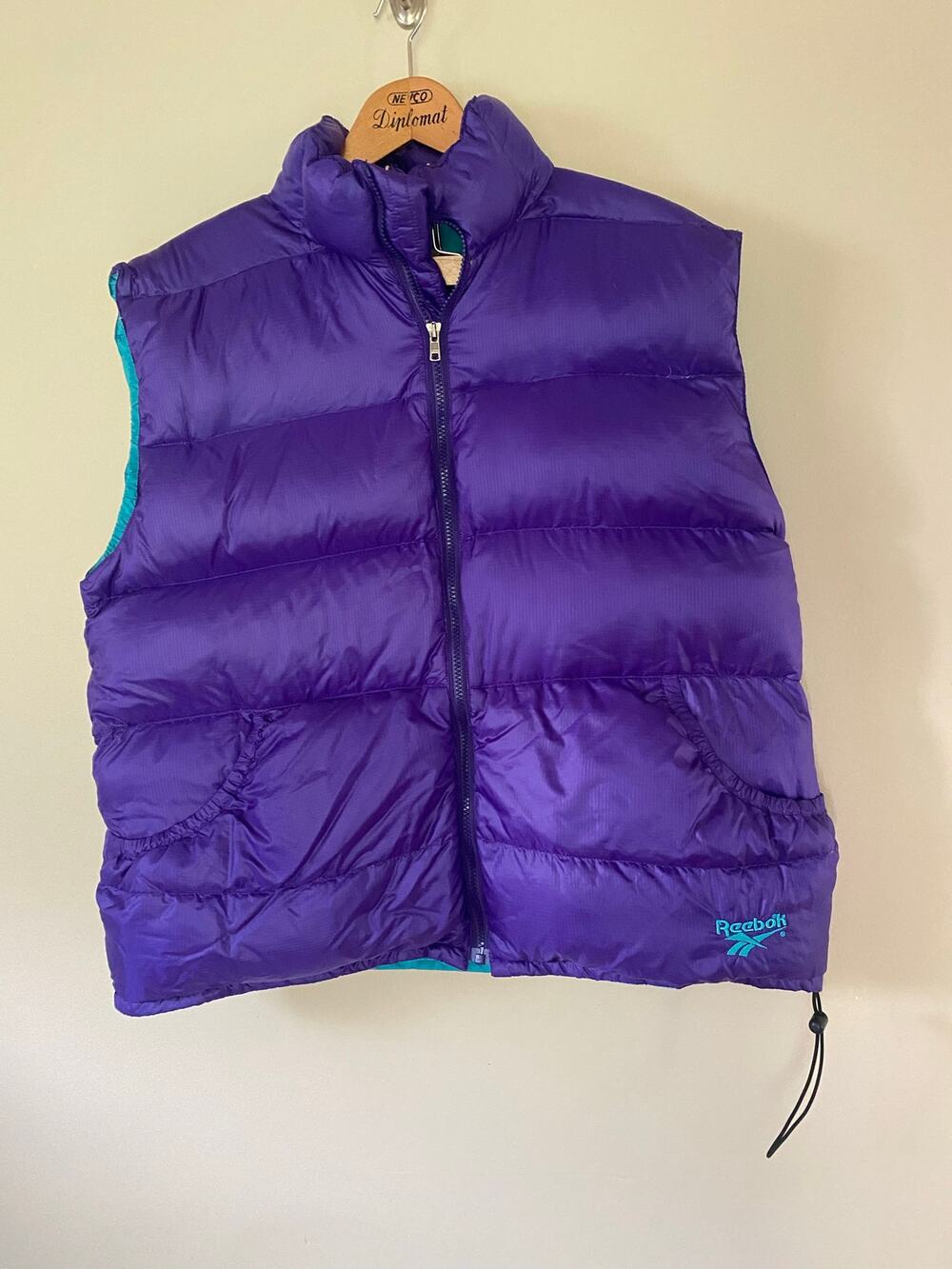 Vtg 90s goose down Reebok Outdoors puffer vest mens size L purple teal